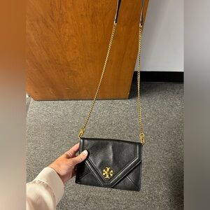 Tory Burch Black Leather Crossbody Bag with Gold Twistlock